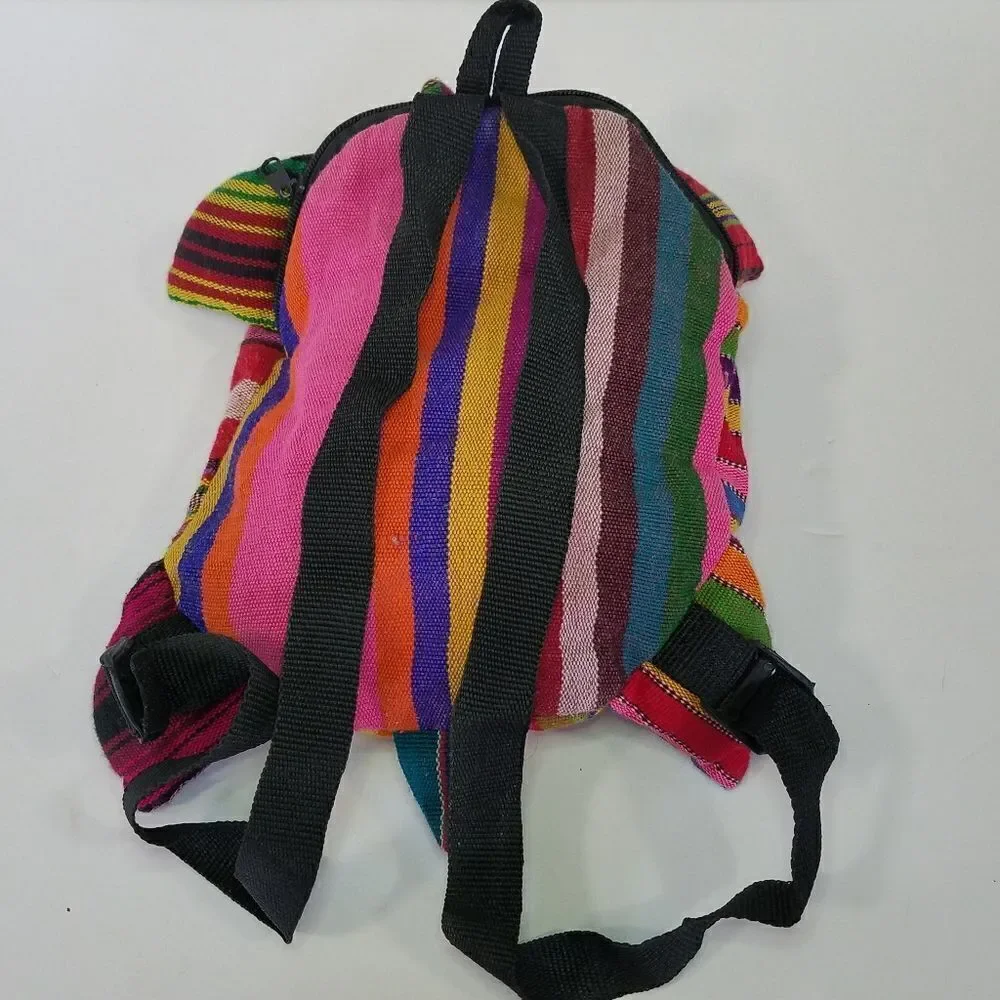 Hand Made Woven Guatemalan Kids Colorful Turtle Backpack Rucksack Mini Bag